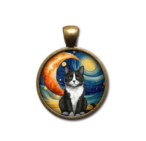 Tuxedo Cat Starry Night Style