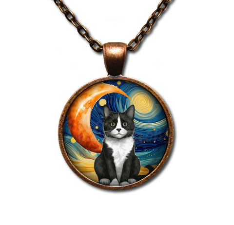 Tuxedo Cat Starry Night Style