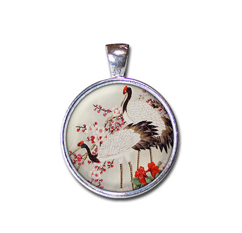 Japanese Cranes in Cherry Blossoms
