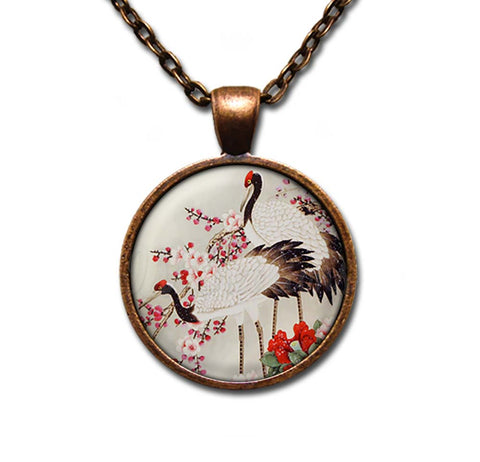 Japanese Cranes in Cherry Blossoms