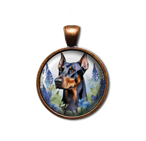 Doberman Pinscher Shabby Chic Blue Bonnet