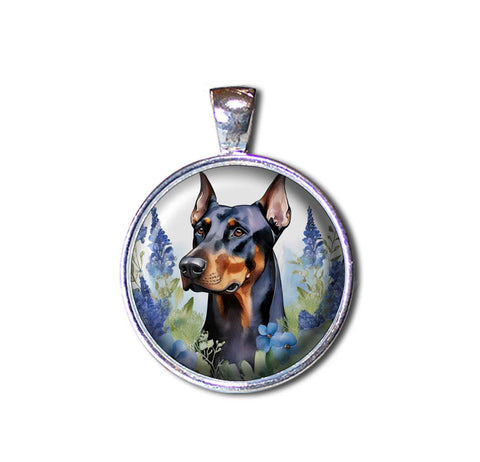 Doberman Pinscher Shabby Chic Blue Bonnet