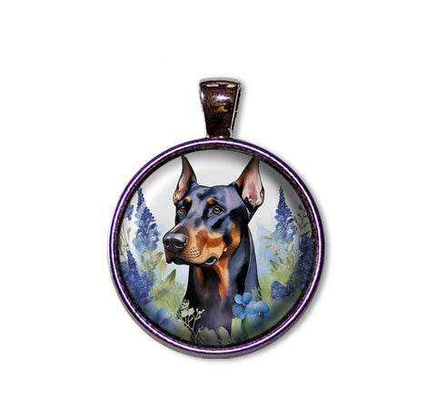 Doberman Pinscher Shabby Chic Blue Bonnet