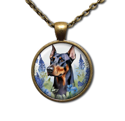 Doberman Pinscher Shabby Chic Blue Bonnet