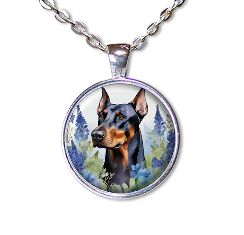 Doberman Pinscher Shabby Chic Blue Bonnet