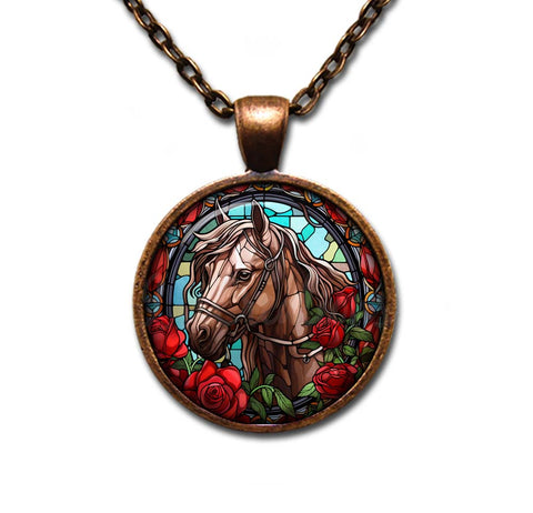 Faux Stained Glass Horse with Roses