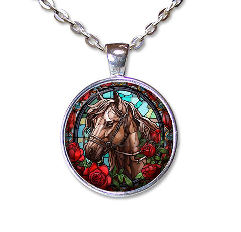 Faux Stained Glass Horse with Roses