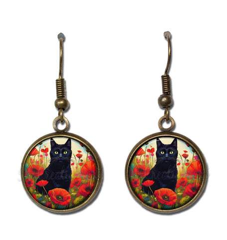 Black Cat with Poppies