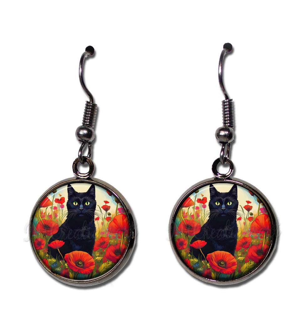 Black Cat with Poppies