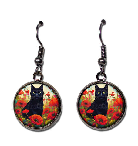 Black Cat with Poppies