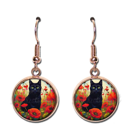 Black Cat with Poppies