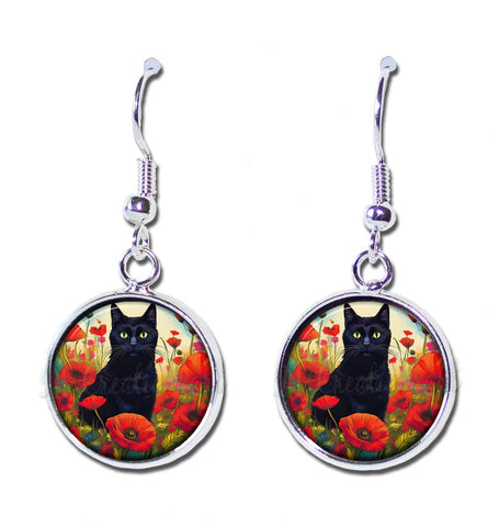 Black Cat with Poppies