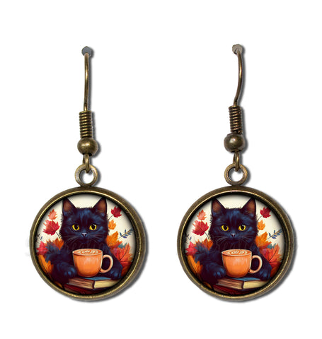 Autumn Black Kitten with Pumpkin Latte