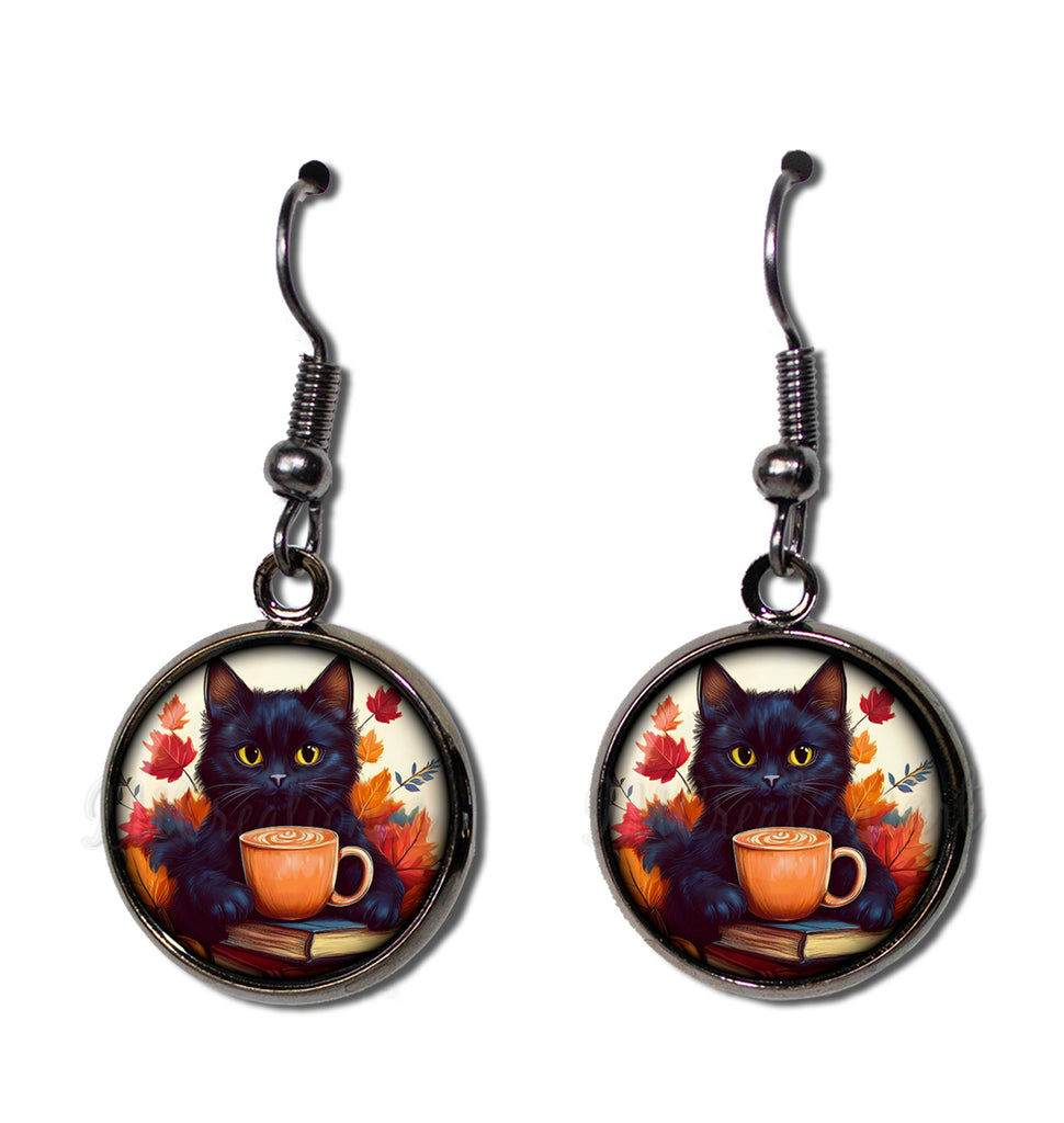 Autumn Black Kitten with Pumpkin Latte