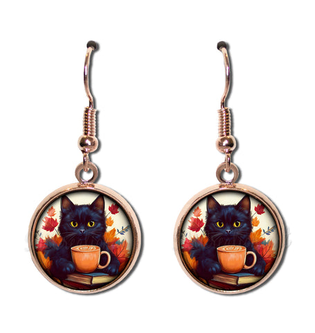 Autumn Black Kitten with Pumpkin Latte