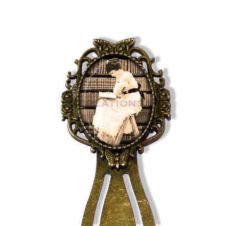 Victorian Woman Reading on Ladder