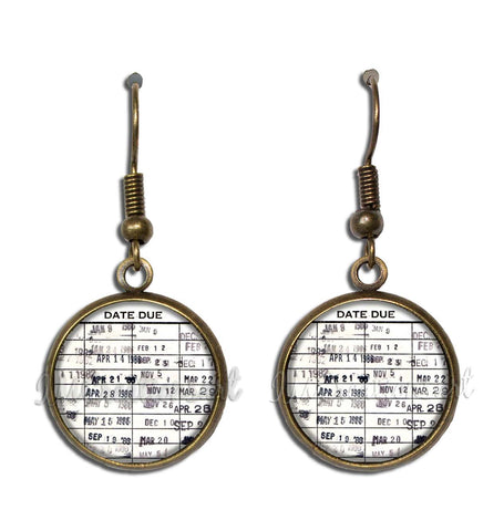 Retro Library Due Date Card  [earrings]