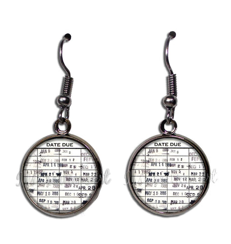 Retro Library Due Date Card  [earrings]