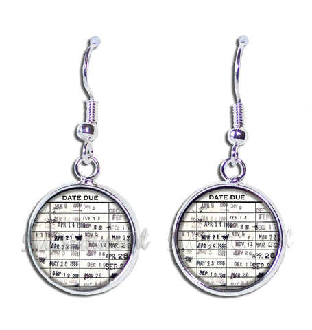 Retro Library Due Date Card  [earrings]
