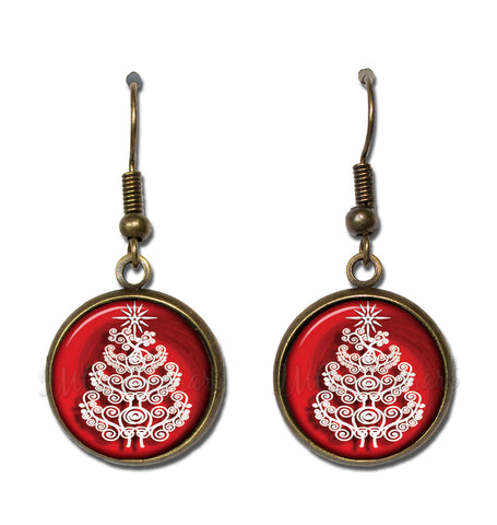 White Christmas Tree on Red