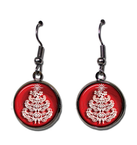 White Christmas Tree on Red