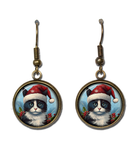 Tuxedo Cat with Santa Hat