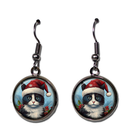 Tuxedo Cat with Santa Hat