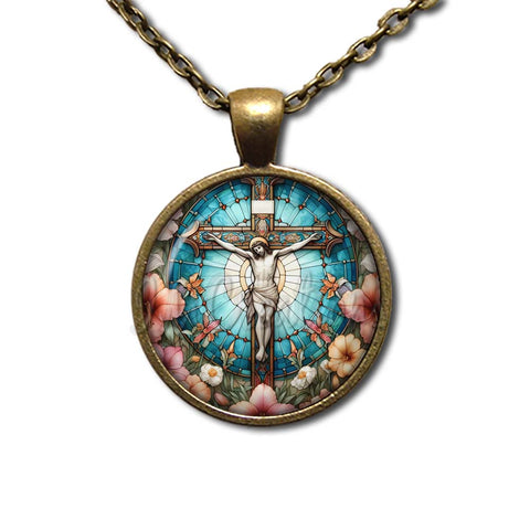 Faux Stained Glass Jesus on Cross