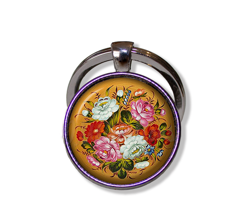 Zhostovo painting Flower in Burnt Orange