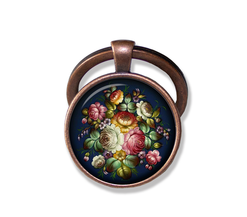 Zhostovo painting Flower in Navy Blue