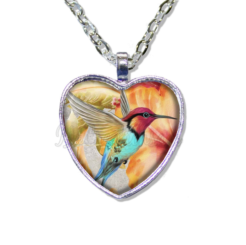 Stunning Tangerine Floral Blue Hummingbird