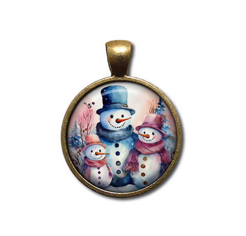 Pretty Snowman Family Blue and Pinks