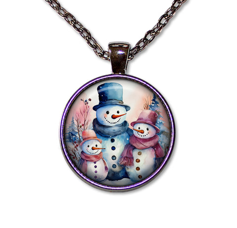 Pretty Snowman Family Blue and Pinks