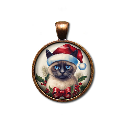 Christmas Siamese Cat with Santa Hat