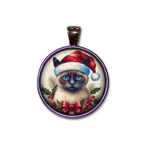 Christmas Siamese Cat with Santa Hat