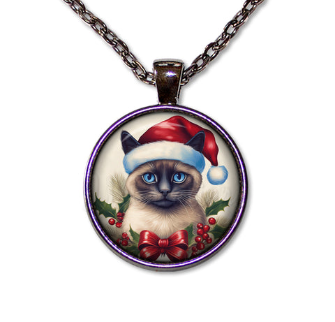 Christmas Siamese Cat with Santa Hat