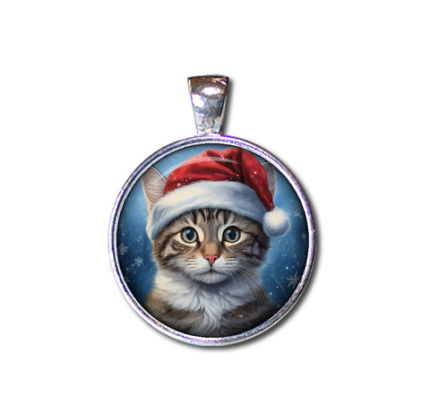 Christmas Tabby Cat with Santa Hat