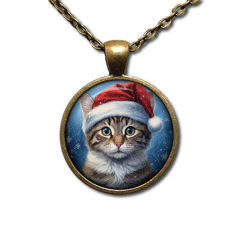 Christmas Tabby Cat with Santa Hat