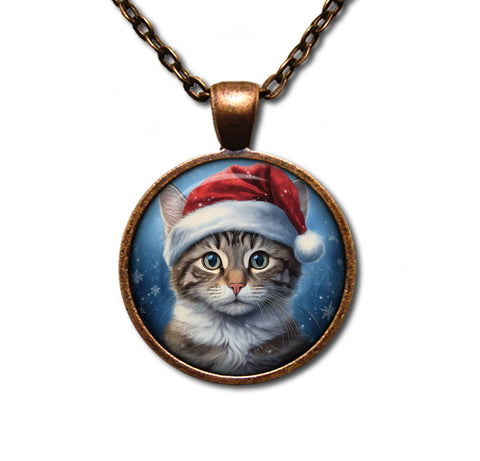 Christmas Tabby Cat with Santa Hat