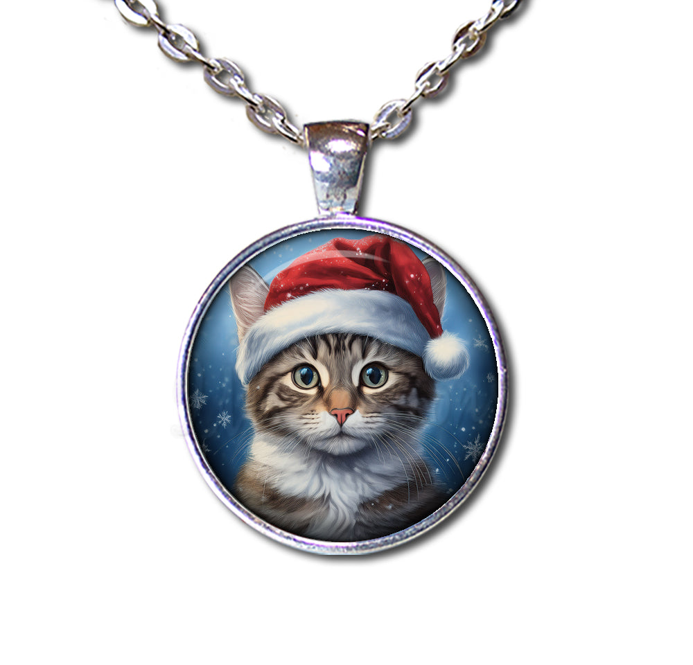 Christmas Tabby Cat with Santa Hat