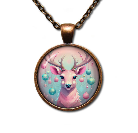 Retro Pink Reindeer with Ornaments