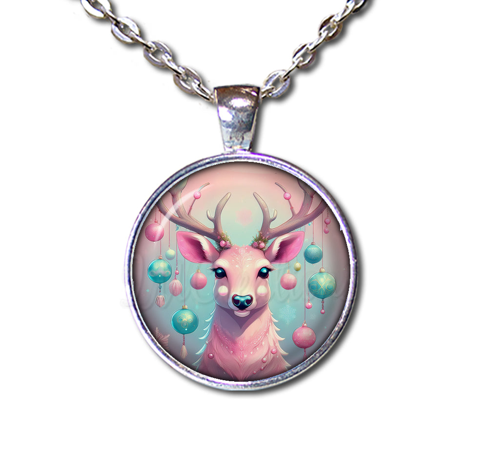 Retro Pink Reindeer with Ornaments