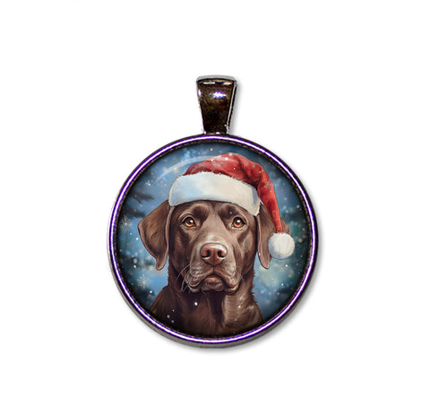 Christmas Chocolate Lab with Santa Hat