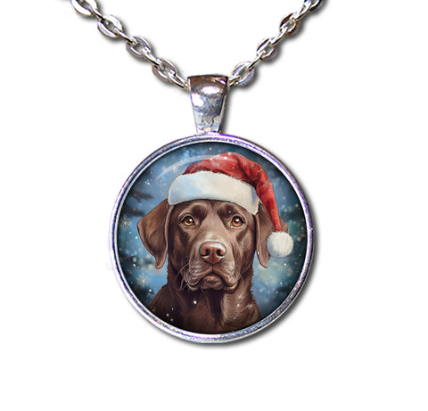 Christmas Chocolate Lab with Santa Hat