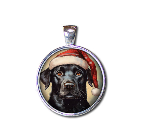 Christmas Black Lab with Santa Hat