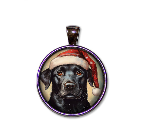 Christmas Black Lab with Santa Hat