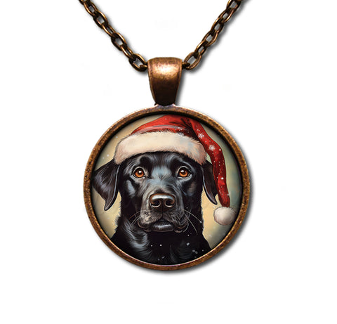 Christmas Black Lab with Santa Hat