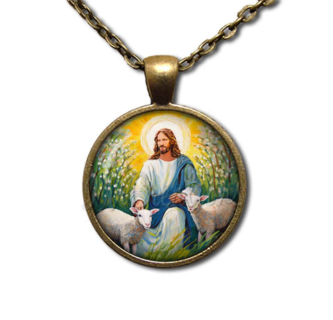 Watercolor Style Jesus with Lambs