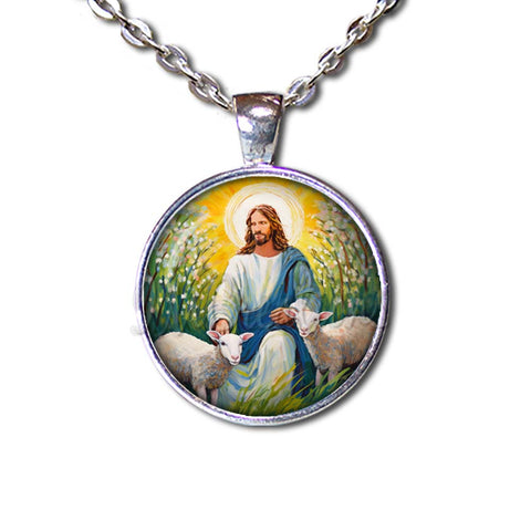 Watercolor Style Jesus with Lambs