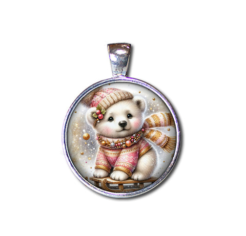 Winter Polar Bear Cub on Sleigh